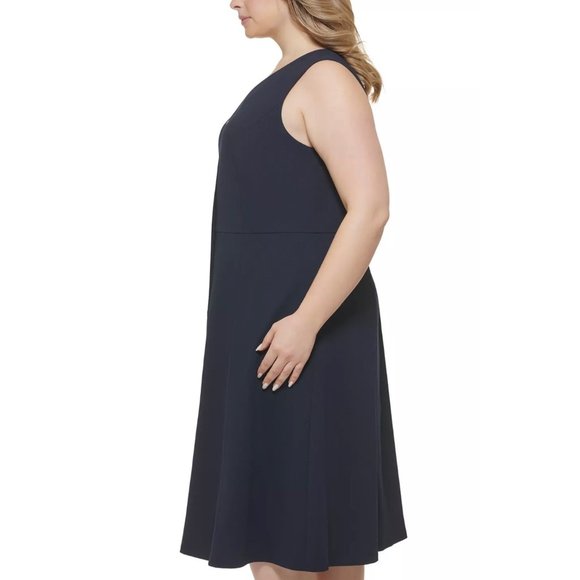 TOMMY HILFIGER Plus Size Button-Front V Neck Midi Dress Navy Blue 18W - Picture 2 of 3